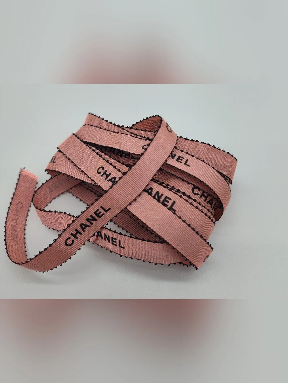 CHANEL Blush Pink Black Logo Ribbon 3.28 Yards Picot Edge Collector Ribbon